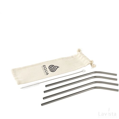 Reusable 4 Pieces Eco Straw Set Rvs Rietjes Zilver