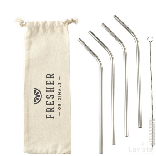 Reusable 4 Pieces Eco Straw Set Rvs Rietjes Zilver