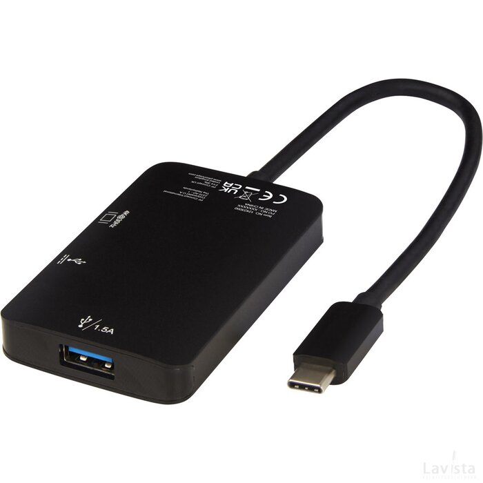 ADAPT aluminium Type-C multimedia-adapter (USB-A/Type-C/HDMI) Zwart