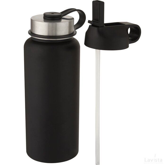 Supra 1 liter koper vacuüm geïsoleerde drinkfles met 2 deksels Zwart
