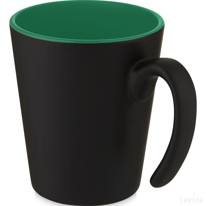 Oli 360 ml keramische mok met handvat Groen, Zwart Groen/Zwart