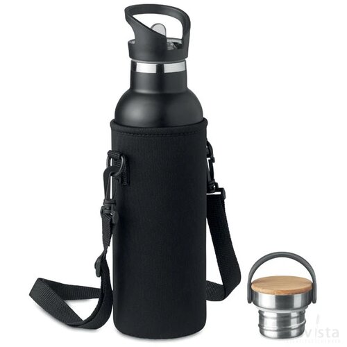 Dubbelwandige drinkfles 700ml Tiksi zwart