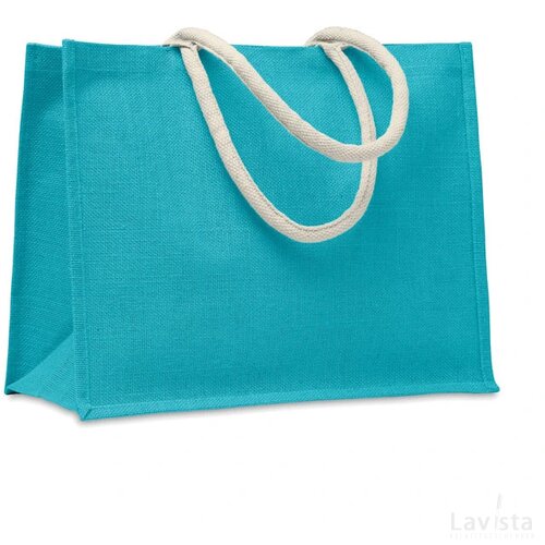 Jute tas met katoenen hengsels Aura turquoise