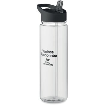 RPET waterfles met fliptop (650 ml) Zwart