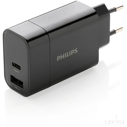 Philips 30W snellader met dual output en PD zwart