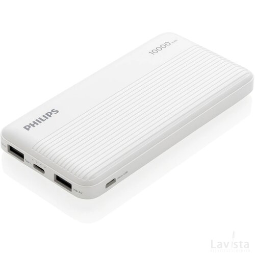 Philips 10.000 mAh platte powerbank wit