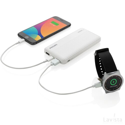 Philips 10.000 mAh platte powerbank wit