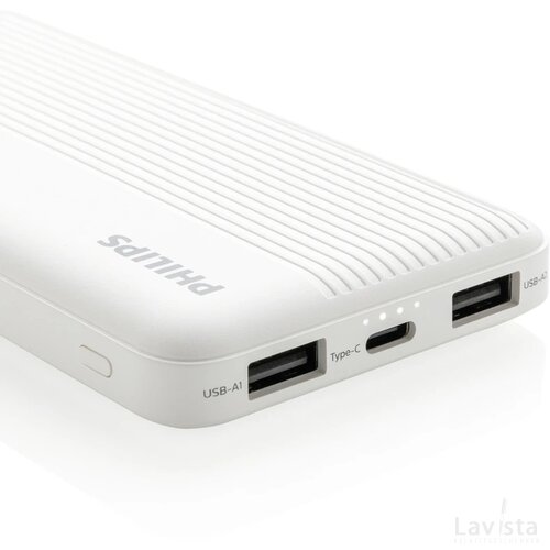 Philips 10.000 mAh platte powerbank wit