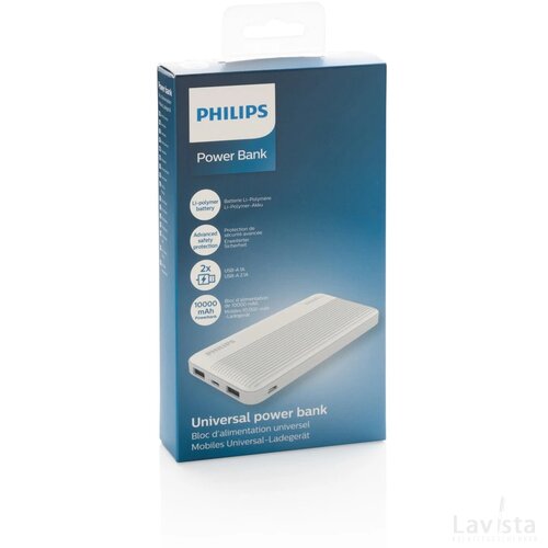Philips 10.000 mAh platte powerbank wit