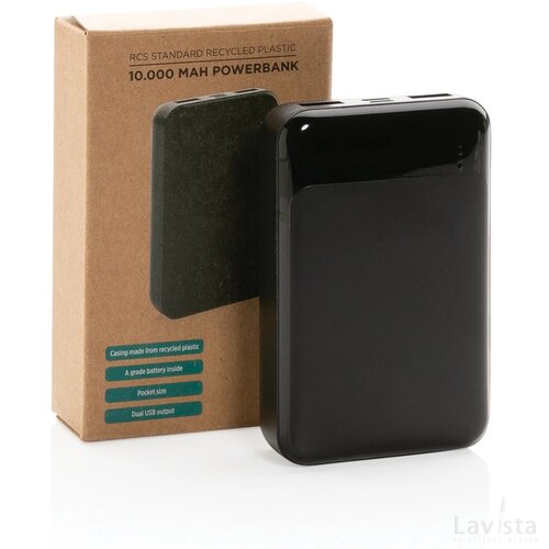 RCS standaard recycled plastic 10.000 mAh powerbank zwart