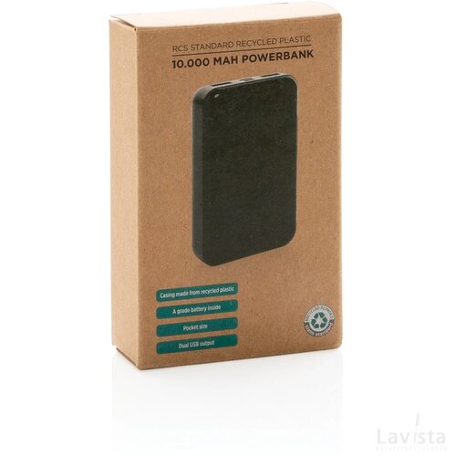 RCS standaard recycled plastic 10.000 mAh powerbank zwart