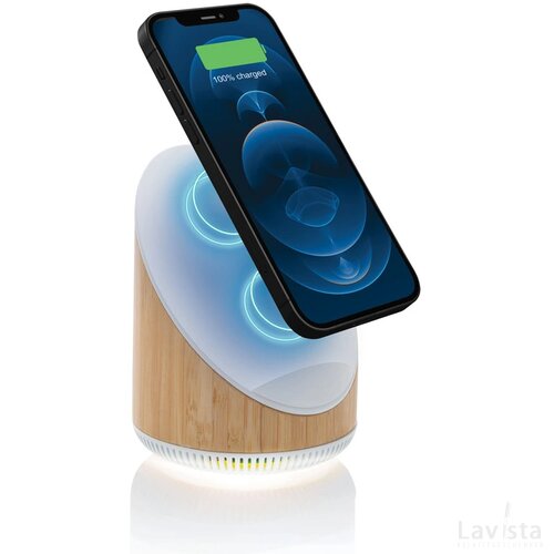 Ovate bamboe 5W luidspreker met 15W draadloze oplader bruin