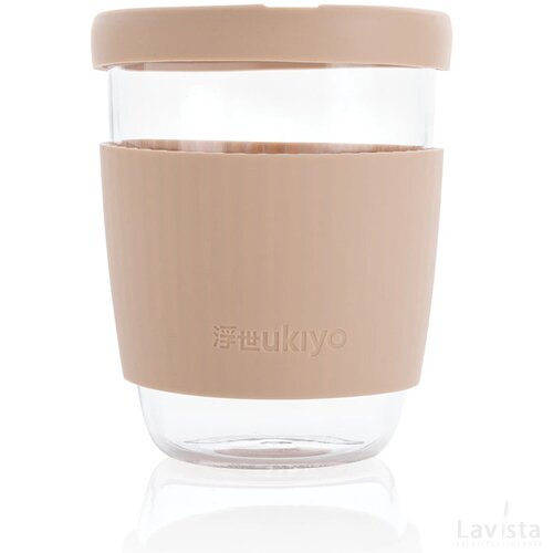 Ukiyo borosilicaat glas met siliconen deksel en sleeve bruin
