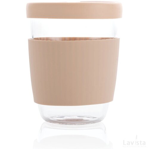 Ukiyo borosilicaat glas met siliconen deksel en sleeve bruin