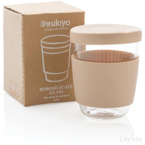 Ukiyo borosilicaat glas met siliconen deksel en sleeve bruin