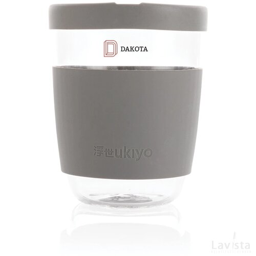 Ukiyo borosilicaat glas met siliconen deksel en sleeve grijs