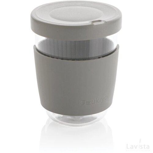 Ukiyo borosilicaat glas met siliconen deksel en sleeve grijs