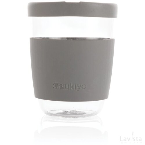 Ukiyo borosilicaat glas met siliconen deksel en sleeve grijs