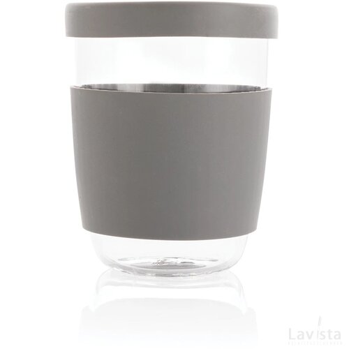 Ukiyo borosilicaat glas met siliconen deksel en sleeve grijs