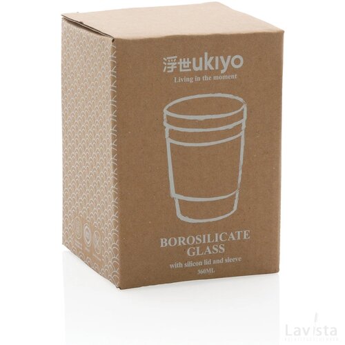 Ukiyo borosilicaat glas met siliconen deksel en sleeve grijs