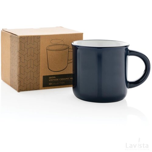 Vintage keramische mok 280 ml donkerblauw