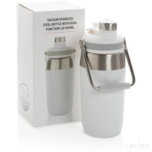Vacuüm roestvrijstalen fles met duo-functie deksel 500ml wit