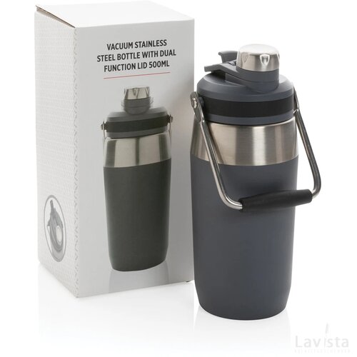 Vacuüm roestvrijstalen fles met duo-functie deksel 500ml grijs