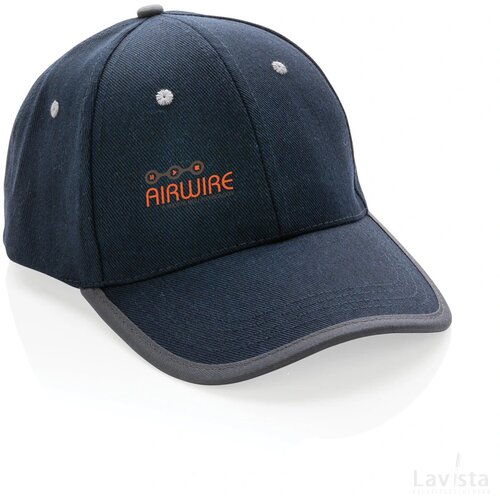 Impact AWARE™ 6 panel 280gr recycled katoen cap met bies donkerblauw