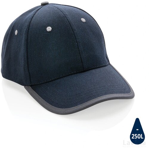 Impact AWARE™ 6 panel 280gr recycled katoen cap met bies donkerblauw