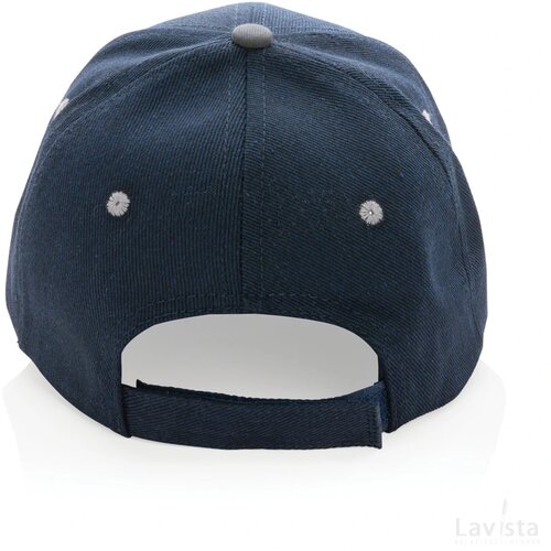 Impact AWARE™ 6 panel 280gr recycled katoen cap met bies donkerblauw