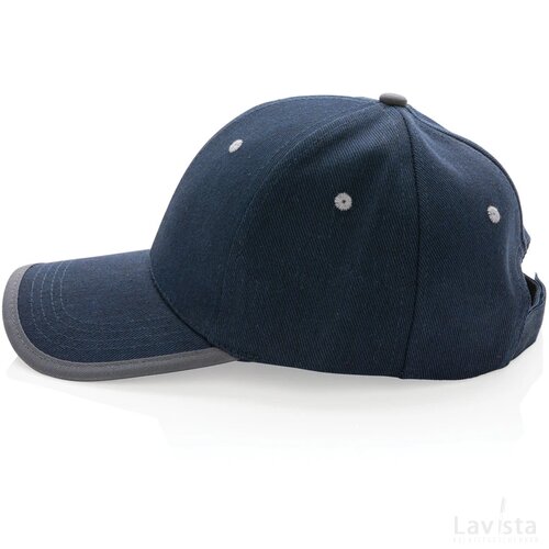 Impact AWARE™ 6 panel 280gr recycled katoen cap met bies donkerblauw
