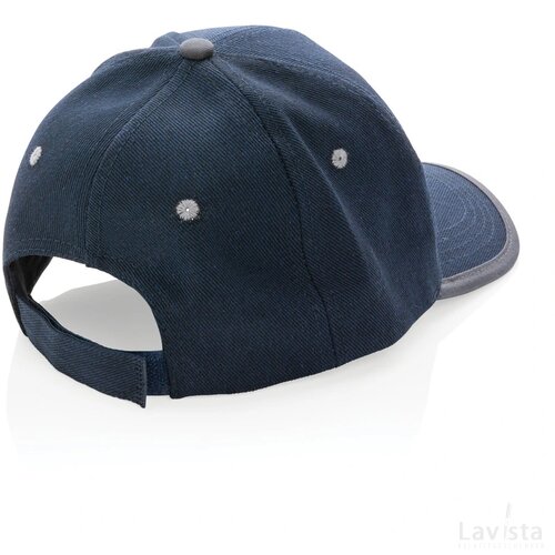 Impact AWARE™ 6 panel 280gr recycled katoen cap met bies donkerblauw