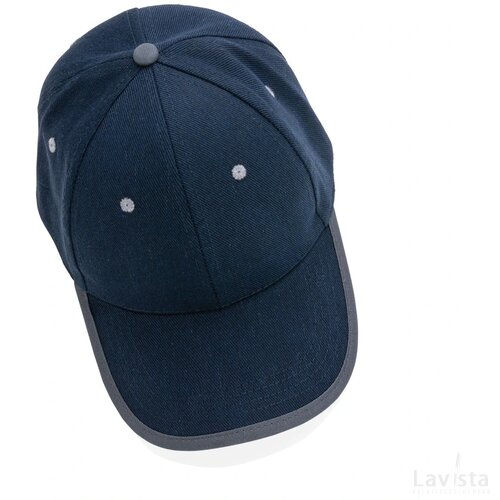 Impact AWARE™ 6 panel 280gr recycled katoen cap met bies donkerblauw