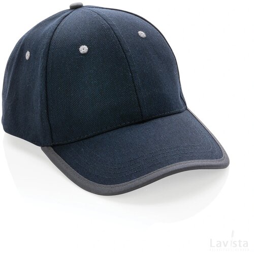 Impact AWARE™ 6 panel 280gr recycled katoen cap met bies donkerblauw