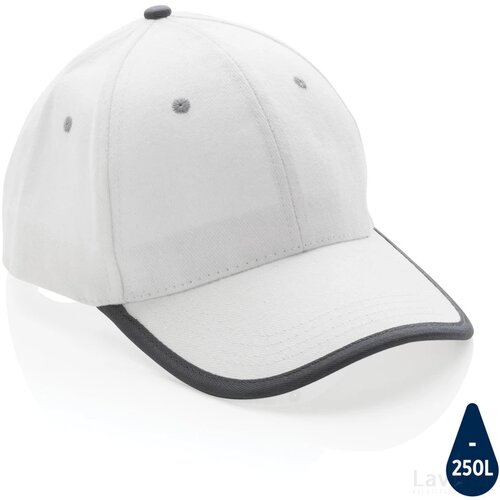 Impact AWARE™ 6 panel 280gr recycled katoen cap met bies wit