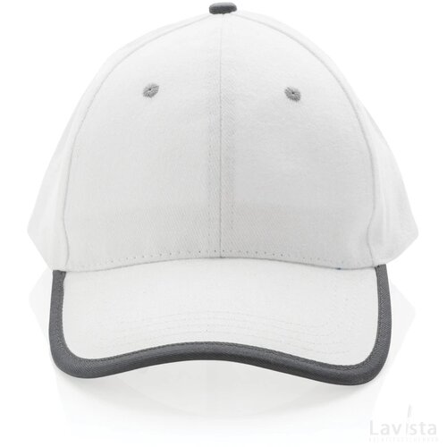Impact AWARE™ 6 panel 280gr recycled katoen cap met bies wit