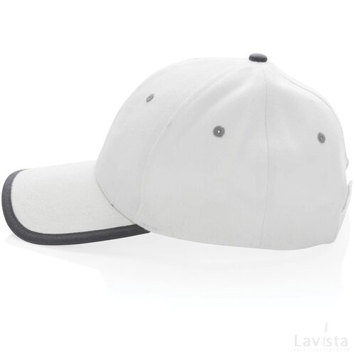 Impact AWARE™ 6 panel 280gr recycled katoen cap met bies wit