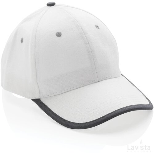 Impact AWARE™ 6 panel 280gr recycled katoen cap met bies wit