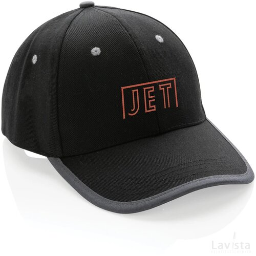 Impact AWARE™ 6 panel 280gr recycled katoen cap met bies zwart