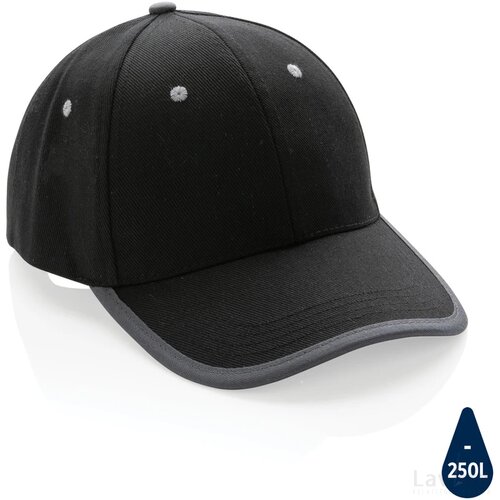 Impact AWARE™ 6 panel 280gr recycled katoen cap met bies zwart