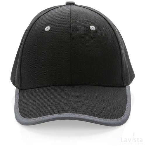 Impact AWARE™ 6 panel 280gr recycled katoen cap met bies zwart