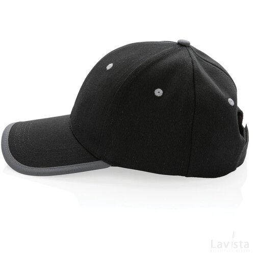 Impact AWARE™ 6 panel 280gr recycled katoen cap met bies zwart