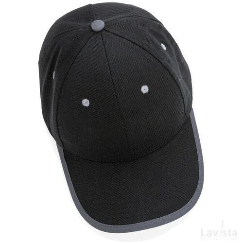 Impact AWARE™ 6 panel 280gr recycled katoen cap met bies zwart