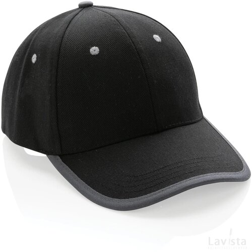 Impact AWARE™ 6 panel 280gr recycled katoen cap met bies zwart