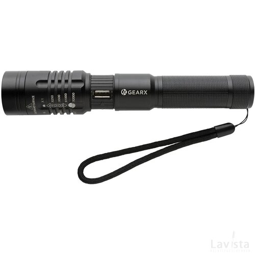 Gear X USB oplaadbare zaklamp zwart