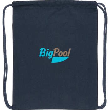Impact AWARE™ gerecycled katoenen rugzak met trekkoord 145gr donkerblauw