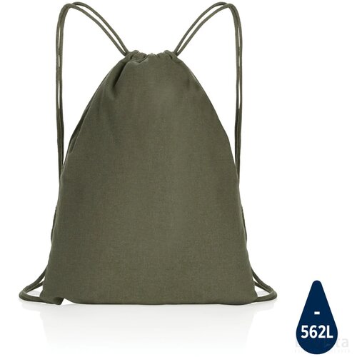 Impact AWARE™ gerecycled katoenen rugzak met trekkoord 145gr groen