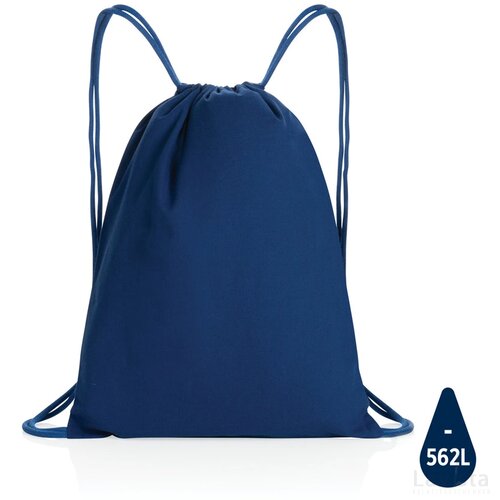Impact AWARE™ gerecycled katoenen rugzak met trekkoord 145gr blauw