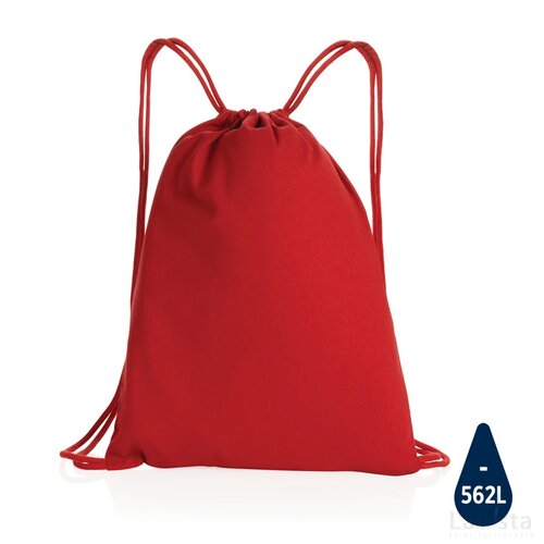 Impact AWARE™ gerecycled katoenen rugzak met trekkoord 145gr rood