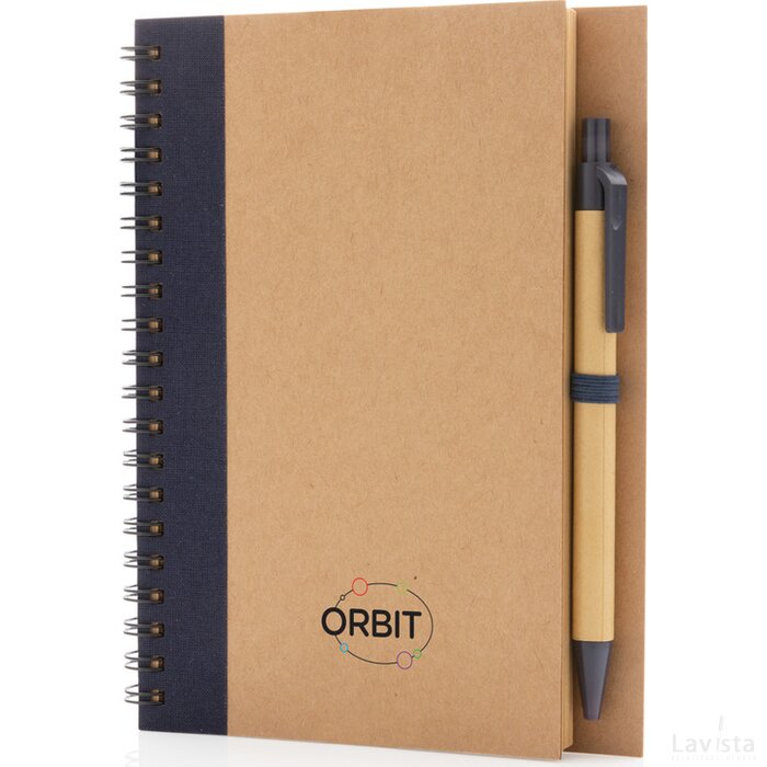 Kraft spiraal notitieboekje met pen blauw